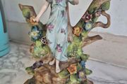 Antique German porcelain figural spill vase tree trunk &amp; maiden c,1900