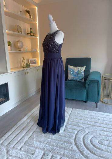 Navy and Silver Sequin Long Dress Size UK 14 / EU 42