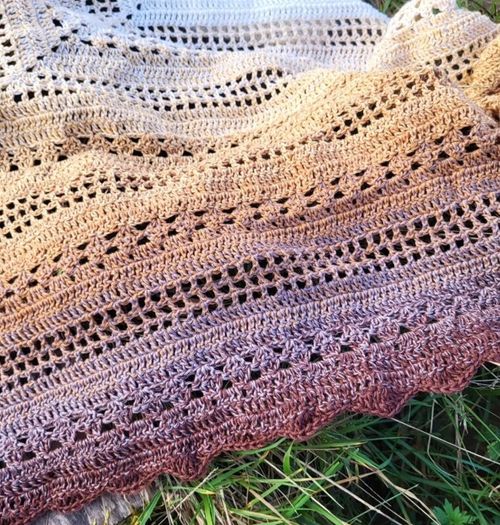 Handmade crochet triangle shawl wrap. Brown and beige ombre lacy shawl