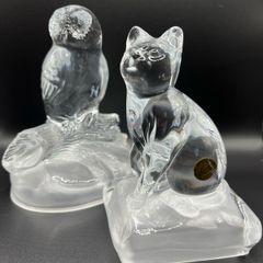 Pair of vintage crystal sculptures crafted by Cristal D'Arques