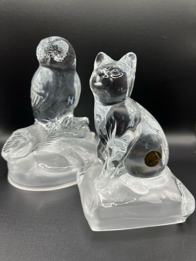 Pair of vintage crystal sculptures crafted by Cristal D'Arques