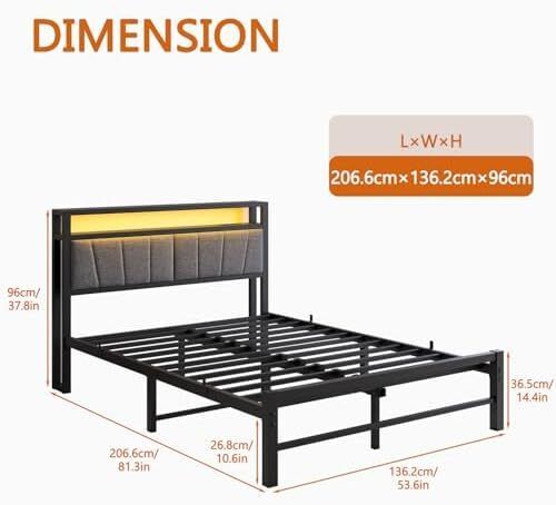 Double Bed Frame with Storage and LED Lights