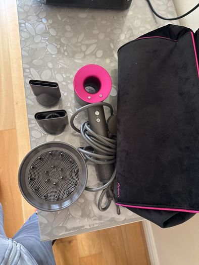 Dyson Supersonic Hair Dryer (Iron/Fuchsia) - Full Set + Velvet Carry Bag