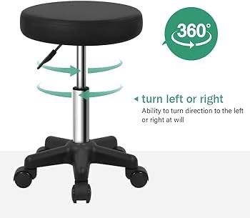 FREE SHIPPING Round Rolling Stool with Wheels Height Adjustable Stool Spa Stool for Salon Massage Home Kitchen Black