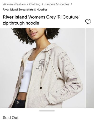 River Island Womens grey " RI Couture " zip trough hoodie