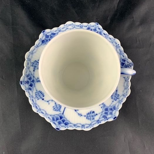 Vintage Royal Copenhagen Blue Fluted Full Lace Demitasse Cup and Saucer