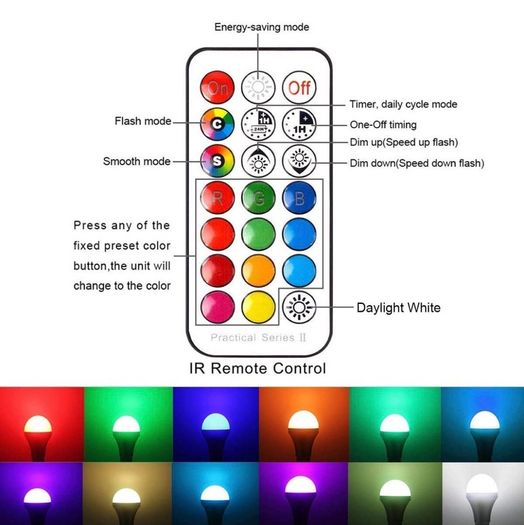 Colour Changing Bulb B22 10W, RGBW LED Bulb Lighting with 21 Key Remote Control, Dual Function, 12 Colour Choices for Home Decoration Bar Party KTV Stage