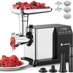 Electric Meat Grinder [3000W MAX], Meat Mincer with LCD Display & Reverse Function, Sausage Maker with 3 Different Cutting Plates & Kibbe Attachment for Home Use
