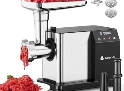 Electric Meat Grinder [3000W MAX], Meat Mincer with LCD Display & Reverse Function, Sausage Maker with 3 Different Cutting Plates & Kibbe Attachment for Home Use