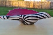 Murano Glass Red and Zebra Striped Conch Shell Bowl