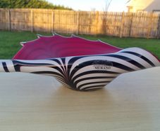Murano Glass Red and Zebra Striped Conch Shell Bowl