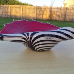Murano Glass Red and Zebra Striped Conch Shell Bowl
