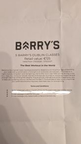 Barry's Fitness class x 5 visits voucher