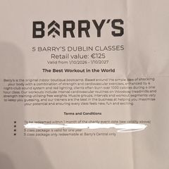 Barry's Fitness class x 5 visits voucher