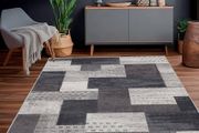 Modern Geometric Patchwork Indoor Area Rug for Living Room, Charcoal 80x150 cm Large Bedroom Rug Rockwood Collection Hardwood Floors Decor, Grey Carpet for Office Entryway Dining Room