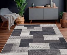 Modern Geometric Patchwork Indoor Area Rug for Living Room, Charcoal 80x150 cm Large Bedroom Rug Rockwood Collection Hardwood Floors Decor, Grey Carpet for Office Entryway Dining Room