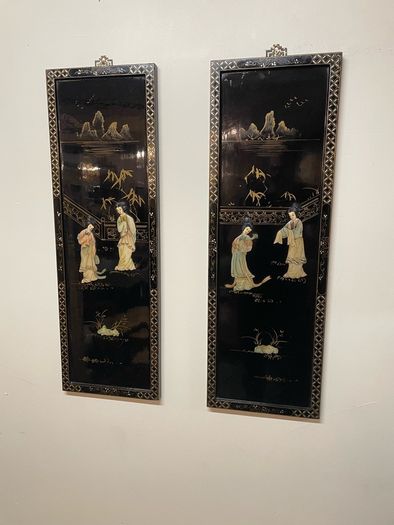 FLASH SALE ! WAS 295 NOW 225! Pair of Chinese Lacquered Wood Panels.