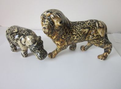 Vintage Collage Safari Animals Lion and Hippo.
