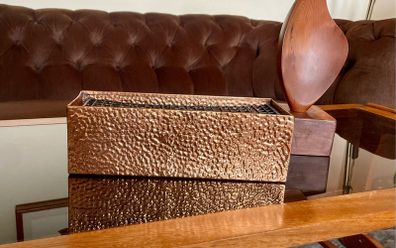Vintage MCM Hammered Copper Rectangular Shape Planter Jardiniere