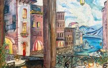 Original Oil Hand-Painted Mediterranean Coastal Painting
