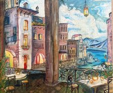 Original Oil Hand-Painted Mediterranean Coastal Painting