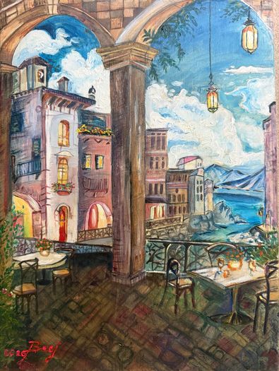 Original Oil Hand-Painted Mediterranean Coastal Painting