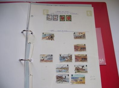 A collection of stamps from Isle of Man and Israel on albums pages (1950-1998) in the binder