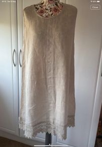 Bnwot oatmeal 100% linen dress with tie back detail & lace base