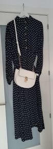 kelrebec navy polka dot midi dress with pockets Sz XXL (Fit 12-14UK)