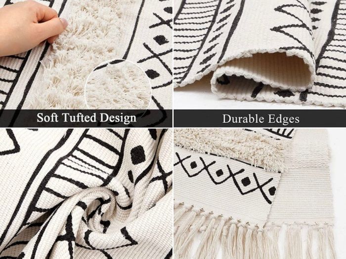 Cotton Area Rug Runner for Hallway, Throw Rugs for Bedroom, Woven Area Rug Indoor, Runner Rug for Kitchen