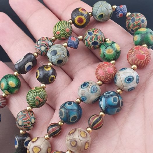 Ancient Gabri Thousand Eyes Skunk Glass Beads Necklace