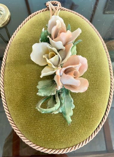 Vintage Pair Genuine Capo di monte 3D Porcelain Floral Wall Plaques with Label