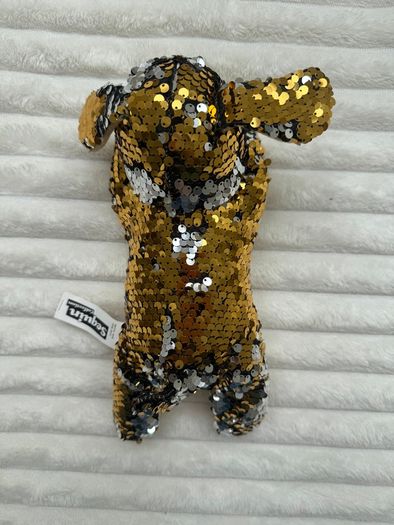 Sequin Collection Dog Plush Gold & Silver Reversible Sparkle Soft lying Used Please look at the pictures