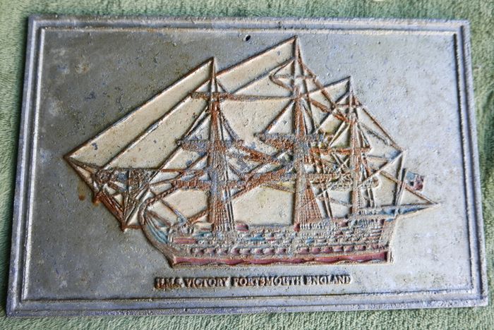 HMS Victory , Portsmouth , Vintage aluminum plate 10" x 6,5"