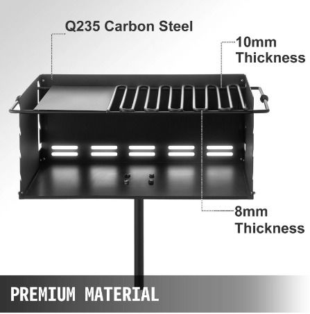 25x17 Inch Charcoal Grill Heavy Duty BBQ Single Post w/ Cooking Grate Adjustable Park-Style Camping Outdoor