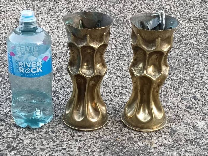 Matching Pair of German WW1 7.7 cms Trench Art Vases