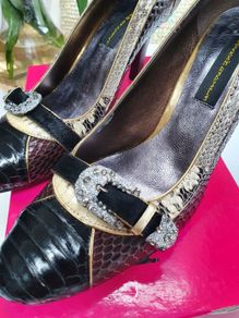 Rockin Reptile Brown Leather Heels Sz 40 (Fit 6.5 -7UK) - Rrp 189