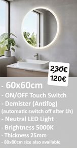 LED Bathroom Mirror Makeup Cosmetic Touch Switch