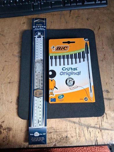 Brand New in packaging Helix Oxford 30cm Folding Ruler and 10 Black Cristal Original BIC pens