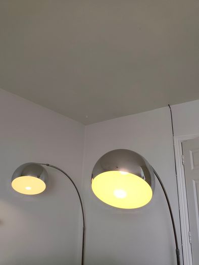 Chrome Arc Over Reach Lamps. Marble base. (Pair)