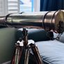 Large brass double barrel binocular telescope on wooden tripod Image 4