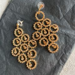 Gold Coloured Crystal Drop Earrings
