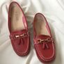 New Womens Red Leather Moccasin Shoes Size 8 or 42 Image 7