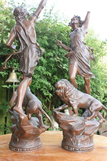 Vintage Collectible Metal Sculptures French Art Deco Sculptures 22"