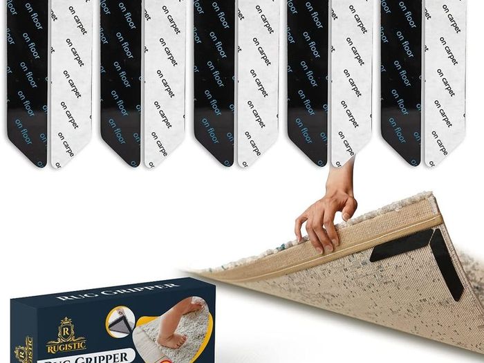 10 Pcs Non Slip Reusable Rug Grippers for Laminate & Wooden floor - Washable Anti Slip Rug Underlay Carpet Grippers Strips - Compatible with Hard, Tiled, Marble Floors