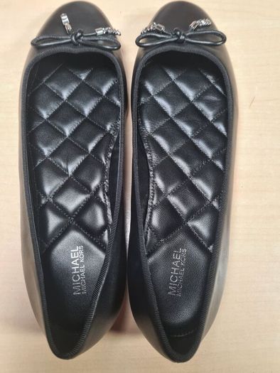 Womens Michael Kors Nori Flat Black Leather Ballet Pumps Slip On Shoes Size Uk 8 Eu 40-41 Brand New In Box