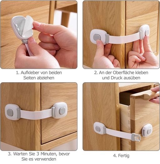 Premium Baby Cabinet Lock, Pack of 6 Child Safety for Cupboard, Drawers, Refrigerator, Toilet Seat with Strong Adhesive, No Drilling Required Cupboard Lock