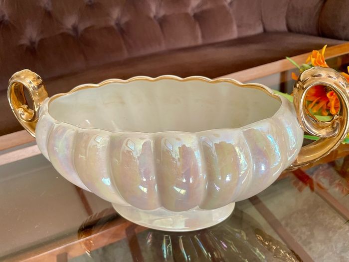 Vintage H J  Wood Burslem Pearlescent Lustre Mantel Vase with Gold Handles