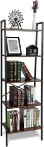 Ladder Shelf, 5-Tier Industrial Ladder Bookcase, Ladder Bookshelf Bookcase for Living Room, Office, Rustic Brown and Black, 56x32x172cm