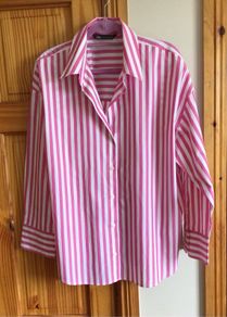 Zara Ladies 100% Cotton Pink and White  Casual Candy Stripe Shirt Blouse XL Uk 20/22 includes Postage